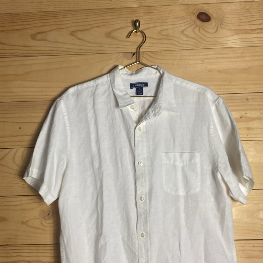 Lands End Men's Classic White 100% Linen Button Down Shirt - Picture 3 of 8